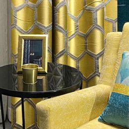 Curtain Luxury Gold Geometric Pattern Blackout Curtains For Living Room Finished Jacquard Golden Drapes Villa Cafe