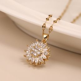 Pendant Necklaces Doublelayer Rotatable Sunflower For Women Chain Choker Stainless Steel Jewelry Accessories Items 230506