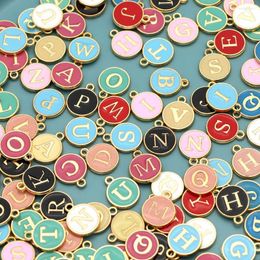 Charms Letter Enamel Colorful Alloy Alphabet Pendant Round For Jewelry Making DIY Earring Bracelets Necklace Handmade