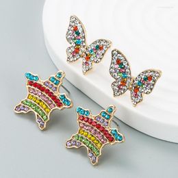 Stud Earrings Design Women Vintage Cute Stars Butterfly Gold Colourful Crystal High-Quality Bridal Wedding Jewellery Accessory
