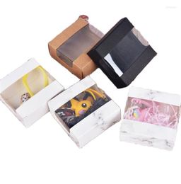 Gift Wrap 6.5 3.5cm Kraft Small Paper Soap Packaging Box With Clear Window Mini White For Christmas Gifts Packing