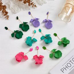 Elegant Korean Fashion Acrylic Flower Petals Big Dangle Earrings For Women Trend Luxury Piercing Bridal Charm Jewelry Gift