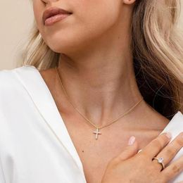 Pendant Necklaces Minimalist Cross Necklace Women Simple Gold Colour Chain Metal Jewellery Clavicle Choker Men Couple Party Daily Gifts