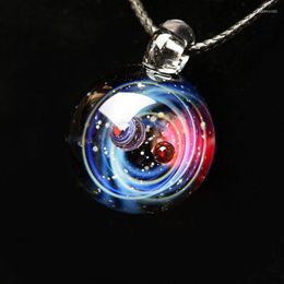 Pendant Necklaces Universe Glass Bead Planets Necklace Galaxy Rope Chain Solar System Design For Women Christams Gift