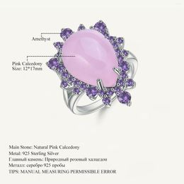 Cluster Rings GEM'S BALLET Natural Pink Chalcedony Gemstone Ring 925 Sterling Silver Vintage Elegant Cocktail For Women Fine Jewellery