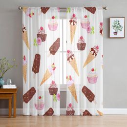 Curtain Ice Cream Cone And Cupcakes Tulle For Living Room Sheer Valance Kitchen Bedroom Window Drapes