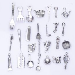 Charms Mix Tableware Theme Cook Fork Knife Diy Spoon Saucepan Scissors Comb Pendant For Chef Gift Necklaces Keychain Jewellery