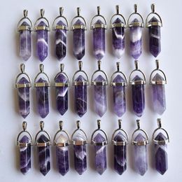 Pendant Necklaces Fashion good quality natural stone stripe amethysts pillar charms pendants for jewelry making 24pcs lot Wholesale 230506