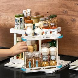 Organisation 2Layer Kitchen Spice Fold Rack MultiFunction Rotating Storage Shelf Refrigerator Drink Beer Cupboard Slide Storage Rack Organise