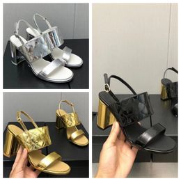 leather Women Sandals summer Luxurys Designers high heels single shoes Working party Womens Designer Shoes Toe Single shoe Gold black Beige Silver size 35-40