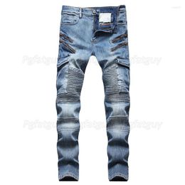 Men's Jeans Zipper Stitching Motorcycle Fashion Skinny Slim Fit Streetwear 2023 Hip Hop Denim Trousers Casual Pants For Men