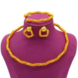 Necklace Earrings Set Apingxun Dubai/Ethiopian/African Necklace&Earrings&Bracelet 24K Gold Colour Jewellery Women Bridal Wedding Party