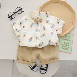 2023 Summer Baby Boy Girl Clothes Outfit Bow Tie Shirt Shorts Children Clothing Set Boys Girls Clothes 2pcs