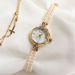 Women s Watches Natural pearl copper 24 k gold quartz women watch bracelet shell dial Japanese Waterproof lady small 230506