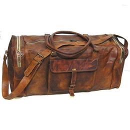 Duffel Bags Leather Goat Luggage For Men's Gym Travel Hobo Bag Brown Original Retro Carry On