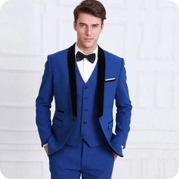 Men's Suits Royal Blue Men Wedding For Man Blazer Suit Black Shawl Lapel 3 Piece Jacket Pants Vest Groomsmen Groom Tuxedo