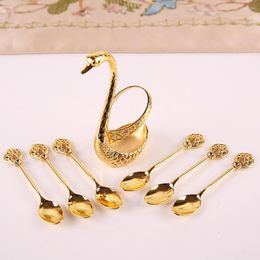 Dinnerware Sets Practical Corrosion Resistant Long-Lasting Metal Mixing Spoon With Swan Shaped Storage Holder Kit Kitchen Accessories