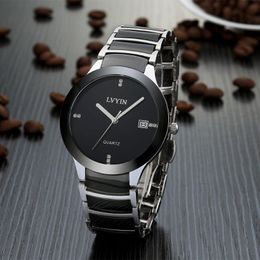 Wristwatches LVYIN Brand Good Quality Lovers Ceramic Watch Couple Quartz Square Women Steel Fashion Casual Sports Watches Black