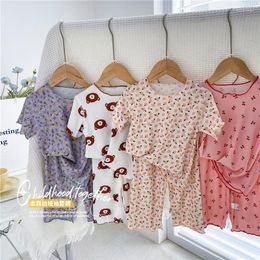 Clothing Sets Floral Suits Toddler Summer Style Thin Casual Pajamas Full Printing Half Sleeve Tshirt Babies Girls Loose Home Clothes