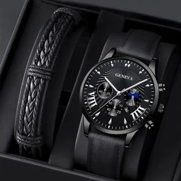 Wristwatches Fashion Mens Sports Watches Man Business Quartz Wristwatch Luxury Black Leather Bracelet Men Casual Luminous Clock Watch 230506