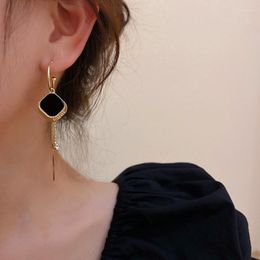 Dangle Earrings Origin Summer Temperament Black Rhombus Geometric Letter Earring For Women Long Tassel Rhinestone Jewelry