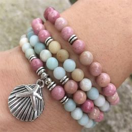 Strand Drop 108 Natural Stones Rosary Bracelets Metal Shell Starfish Pendant Elasticity Charm Bracelet For Women Yoga Necklace