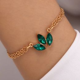 Simple Green Crystal Stone Flower Bangle for Women Geometric Alloy Single Bracelet Adjustable Party Jewelry