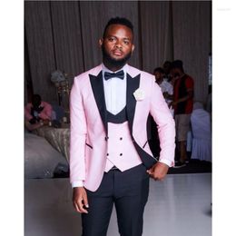 Men's Suits Designer One Button Wedding Party Pink Business Slim Fitting 3 Pieces Men Set Groomsman Dress