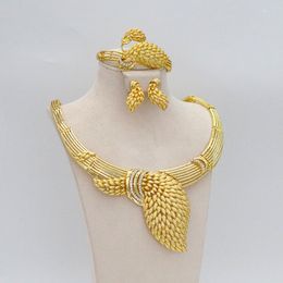 Necklace Earrings Set Ethiopian Jewellery Ear Of Wheat Pendant Earring Ring Bracelet Women's Golden Eritrean African Bride Gift