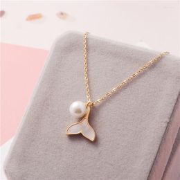 Pendant Necklaces Luxury Female Simple Pearl Cute Fish Tail Necklace Yellow Gold Colour Chain Wedding For Women