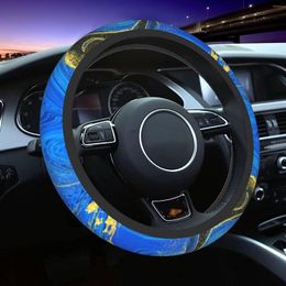 Steering Wheel Covers Abstract Marble Texture Blue Cover Washable 15 Inch Anti Slip Car