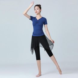 Stage Wear Women Latin Dance Costume Shirt And Pants Two-piece Spring Autumn Practice Suit Modern Uniforms Yoga Clothing