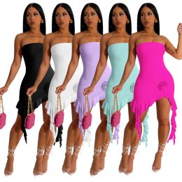 NEW Designer Sexy Strapless Dresses Summer Women Sleeveless Off Shoulder Dress Skinny Irregular Dress Holidays Beach Wear