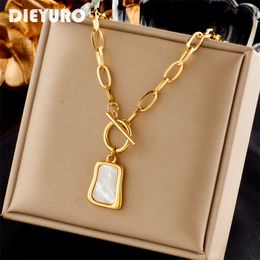 Pendant Necklaces DIEYURO 316L Stainless Steel Geometric Trapezoidal Pearl Oyster Necklace For Women OT Buckle Chains Jewellery Gifts 230506