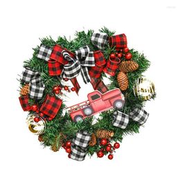 Decorative Flowers ChristmasTruck Wreath Artificial Pine Tree Branch Ribbon Flower Garland Christmas Hanging Ornaments Front Door Wall