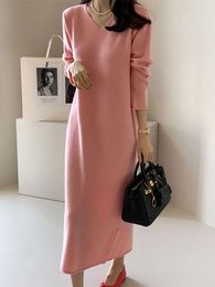 Casual Dresses Sister Fara Spring Knitted Long Sleeve For Women's V-Neck Split Loose Knit Dress Autumn Female Solid Mid-Calf