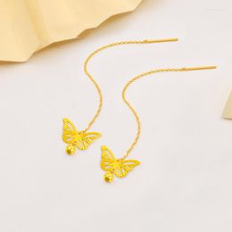 Dangle Earrings Genuine 18K Gold Butterfly Colour Drop For Women Simple Design Long Earring Tassel Fine Jewellery Gifts