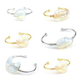 Natural Gemstone Tree of Life Wire Wrapped Jewellery Charm Water Drop Hexagnoal Shaped Opalite Bracelet Wholesale