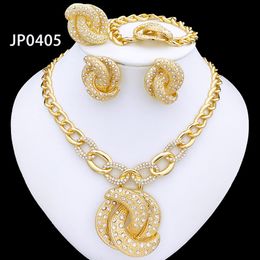 Pendant Necklaces Jewelry Sets For Women Gold Color Necklace Earrings Ring Bracelet Set Plated 230506