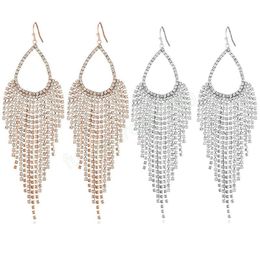Long Rhinestone Evening Earrings For Women Fashion Bridal Crystal Dangle Earing Luxury Wedding Statement Party Jewellery