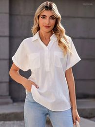 Women's Blouses Summer Loose For Women Fashion Turn Down Collar Short Sleeve Office Work Lady Shirt Casual Oversize Cotton Linen Tops