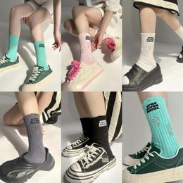 Men's Socks English Alphabet Embroidery Beggar Ripped Street Personality Creative Solid Color Men And Women Mid-tube