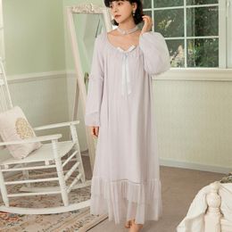Women's Sleepwear Autumn Nightgowns Women Lace Mesh Ruffles Sleepdress Retro Princess Elegant Nightdress Long Home Dressing Gown Pyjamas