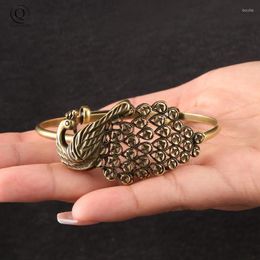 Bangle Retro Brass Peacock Pattern Princess Classic Pure Copper Open Bracelet Ancient Women Wristband Valentine's Gifts