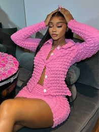 Two Piece Dress Fall Outfits Spring Streetwear Y2K Pink Dress 2 Two Piece Sets Women Skirt Long Sleeve Buttons TopMini Skirts Suits Sets 2023 J230506