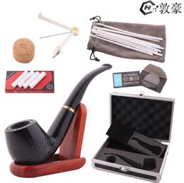 Smoking Pipes New Ebony Solid Wood Pipe Accessories Package Portable Aluminium Alloy Gift Box