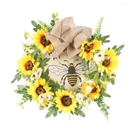 Decorative Flowers Beautiful Door Wreath Vibrant Simulation Flower Honeybee Festival Garland Bow-knot Home Decor