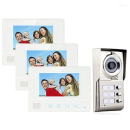 Video Door Phones MOUNTAINONE 3 Apartment Family Phone Intercom System 1 Doorbell Camera With Button Monitor Waterproof