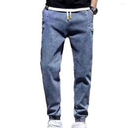 Men's Jeans Harem Pants Ankle-banded Solid Colour Elastic Waist Drawstring Multi Pockets Streetwear Loose Cargo Trousers Men Clothes