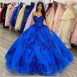 Quinceanera Dresses Princess Royal Blue Appliques Ball Gown Sweetheart Lace-up with Tulle Plus Size Sweet 16 Debutante Party Birthday Vestidos De 15 Anos 105